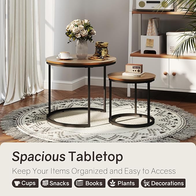 Nesting Tables Set of 2, Round Coffee Table, Small Nesting Coffee Table - Image 3