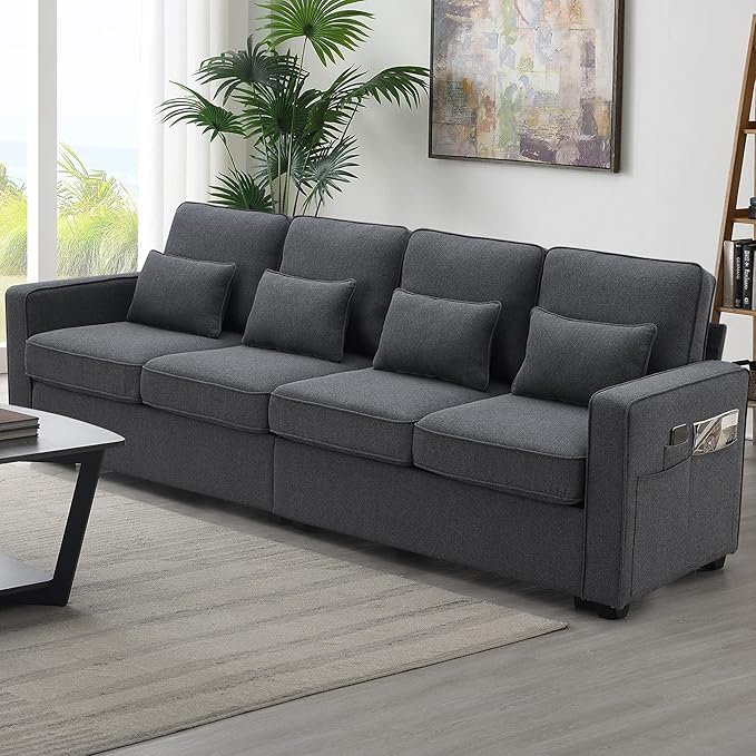 104" 4-Seater Modern Linen Fabric Sofa by Favfurish
