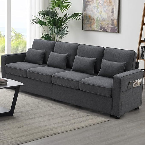 104" 4-Seater Modern Linen Fabric Sofa by Favfurish