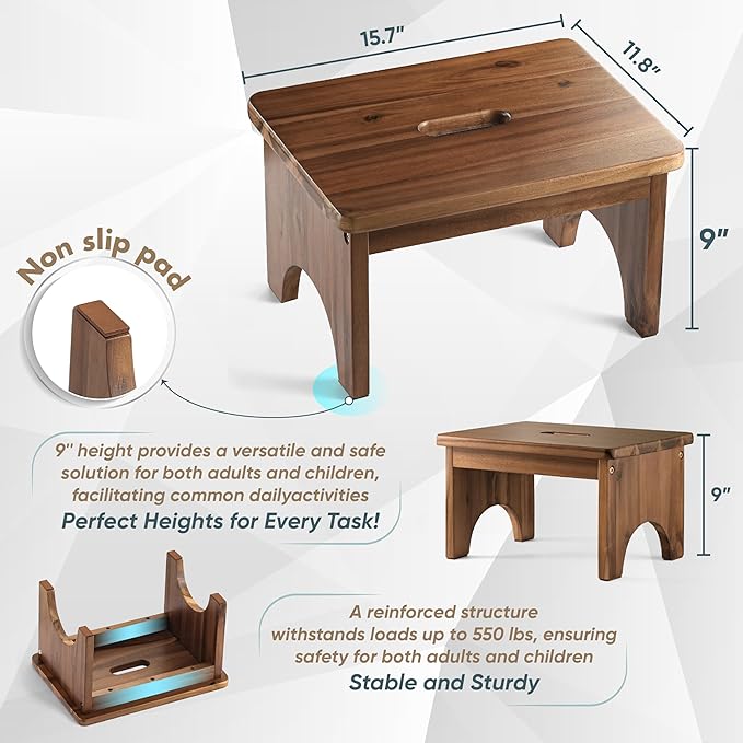 Wooden Step Stool, 9in One Step Stool - Image 3