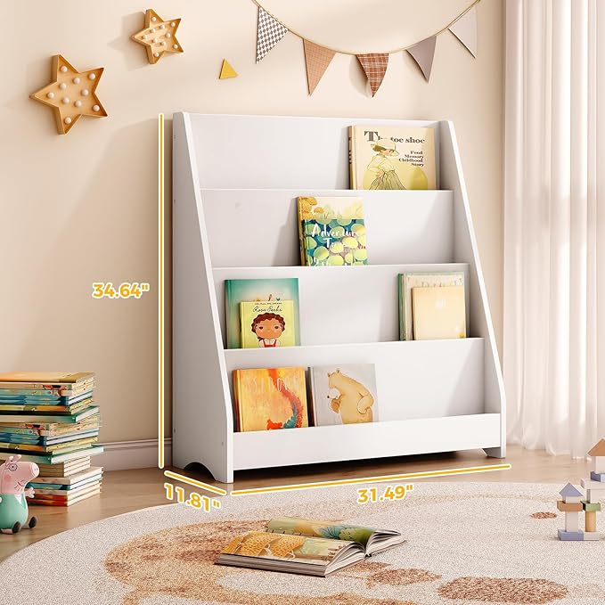 Tatub 4 Tier Kids Wooden Bookshelf, Toddler Sling Bookcase Montessori Bookshelf - Image 2
