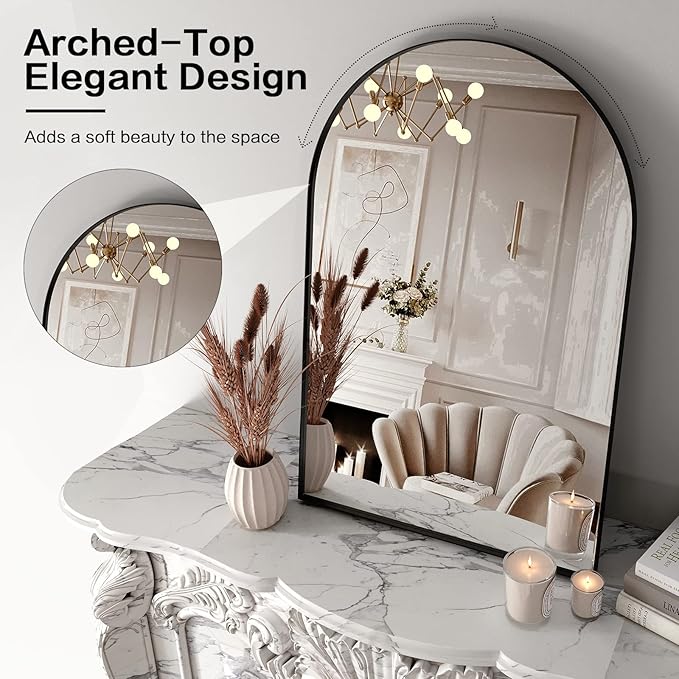 Brightify Arched Mirror, Arched Wall Mirror, 22 x 30 Inch Black Arch Mirror - Image 5