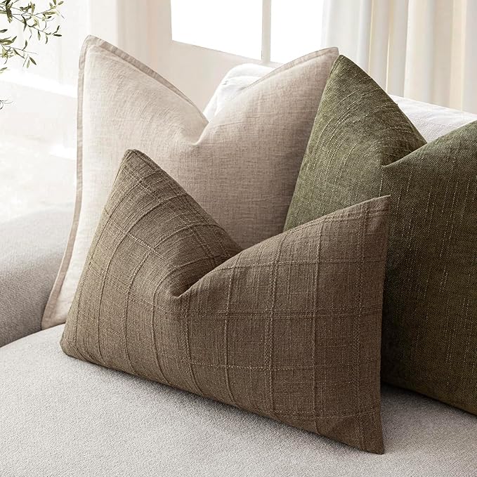 Foindtower Set of 2 Decorative Linen Check Throw Pillow Covers Neutral - Image 5