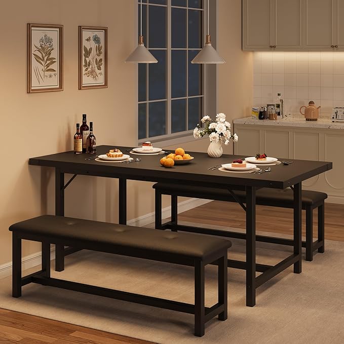 Dining Table Set for 4-6, 63“ Large Extendable Kitchen Table Set, Wood by Unknown