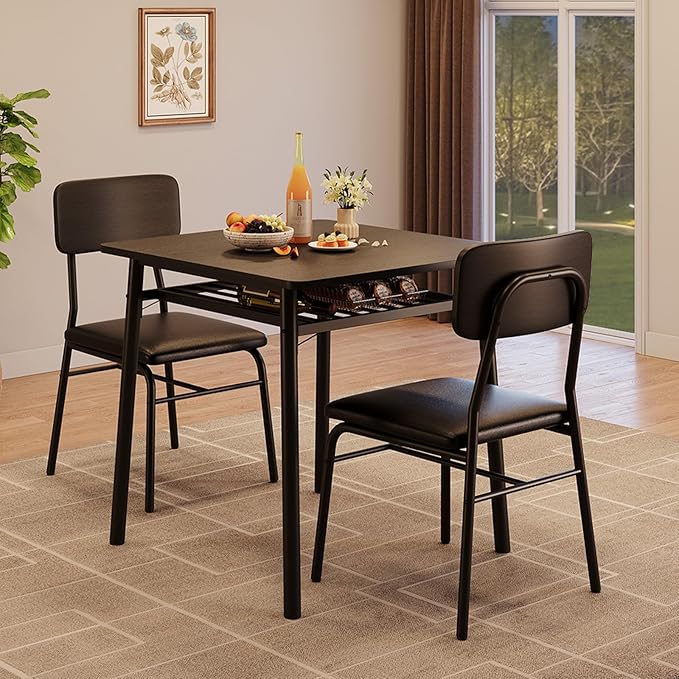 3-Piece Dining Table Set for 2, Wood Kitchen Table Set by GAOMON