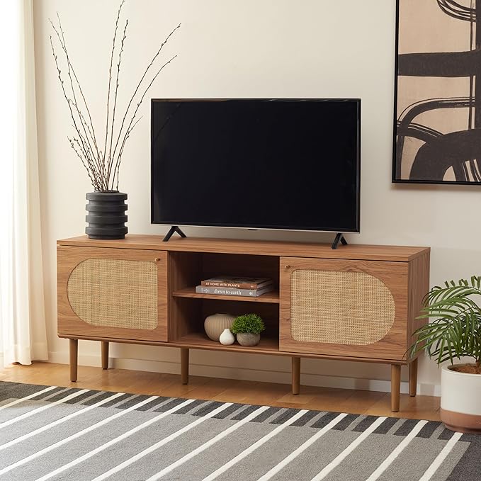 SAFAVIEH Claude TV Stand for up to 65" Flatscreen – Oak, 2 Sliding Doors by SAFAVIEH