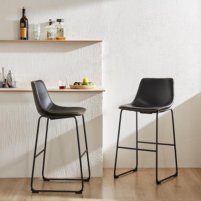 DUMOS 30 Inch Counter Height Bar Stools Set of 2, Modern Faux Leather High - Image 2