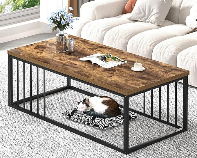 FOLUBAN Coffee Table, Modern Wood and Metal Living Room Table, Industrial by FOLUBAN