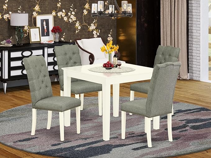 East West Furniture OXEL5-LWH-07 5 Piece Dining Room Table Set Includes a - Image 6
