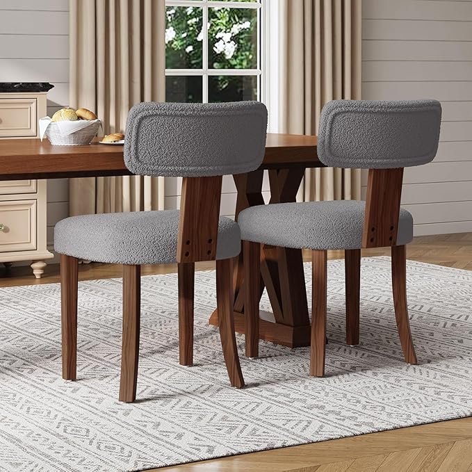 Farmhouse Chair Set of 2, Mid Century Modern Dining Chairs, Sherpa Upholstered - Image 8