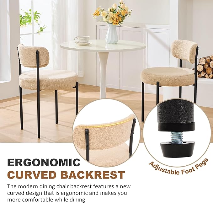 Dining Chairs Set of 4, Curved Backrest Upholstered Dining Room Chairs - Image 3