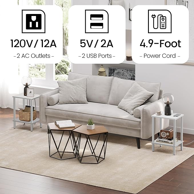 TUTOTAK End Table with Charging Station, Small Side Table with Outlets - Image 8