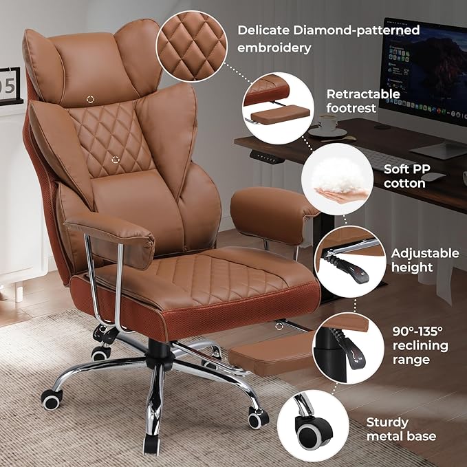 COMHOMA Big and Tall Office Chair, High Back Leather Gaming Chair - Image 5