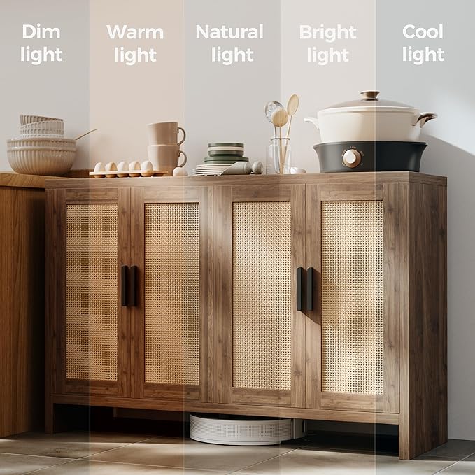Rattan Buffet Cabinet with Storage, Sideboard Cabinet with Doors and Adjustable - Image 5
