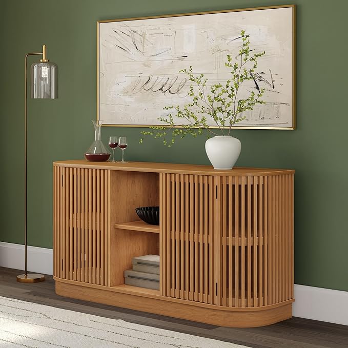 Plank+Beam Contour Wood TV Stand, Two Door Solid Wood Entertainment Console by PlankBeam
