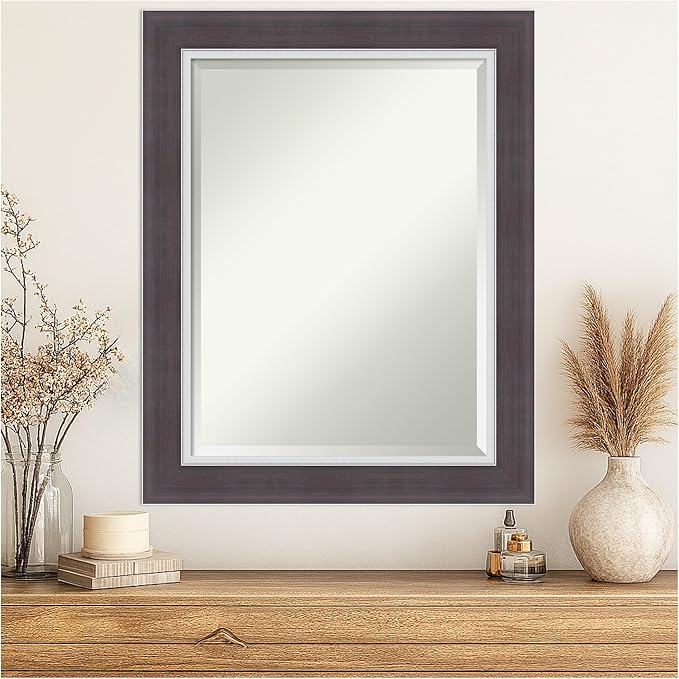 Amanti Art Brown Wall Mirror 30x24 Ellie Brown Silver Rectangle Bathroom Mirror - Image 4
