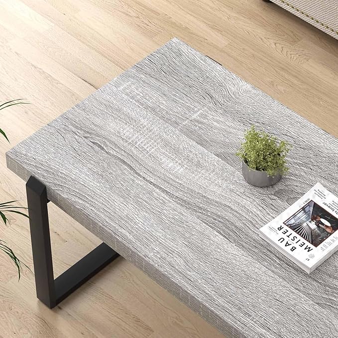 FOLUBAN Modern Coffee Table, Rustic Wood and Metal Center Table, Rectangle - Image 4