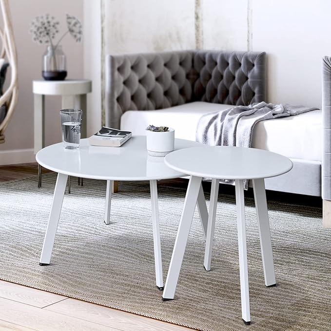 Patio Coffee Table Set of 2, Outdoor Weather Resistant End Table, Round Nesting - Image 4