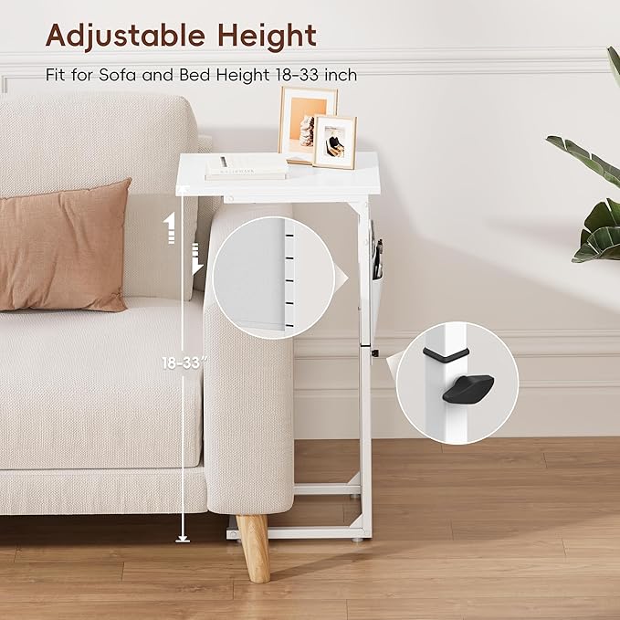 Vagusicc C Shaped End Table, Adjustable Height Recliner Table Small Couch Side - Image 4