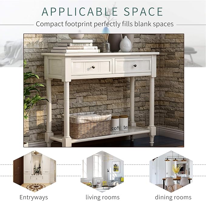 Bellemave Console Table with Drawers, Retro Entryway Table with 2 Drawers and - Image 6