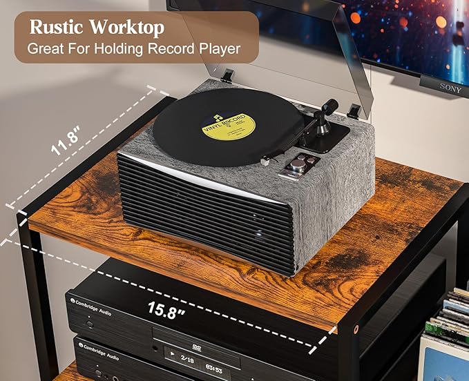Record Player Stand Table with Vinyl Record Storage Holder-Up to 200+ Albums - Image 3