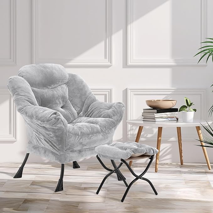 Fabric Lazy Chair with Ottoman, Oversized Upholstered Sofa Chair - Image 2