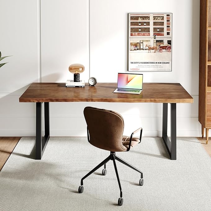 Solid Wood Computer Desk, Rustic Style 55-inch Large Office Desk- Modern Gaming - Image 2