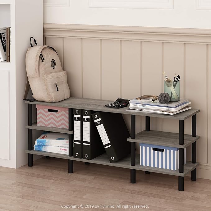 Furinno Turn-N-Tube 3-Tier Multipurpose Wide Shelf TV Stand, French Oak - Image 2
