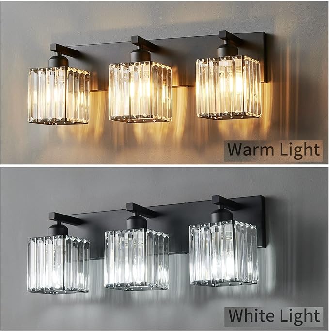 Modern Bathroom Vanity Light 3-Lights Modern Black Crystal Wall Light Bathroom - Image 2