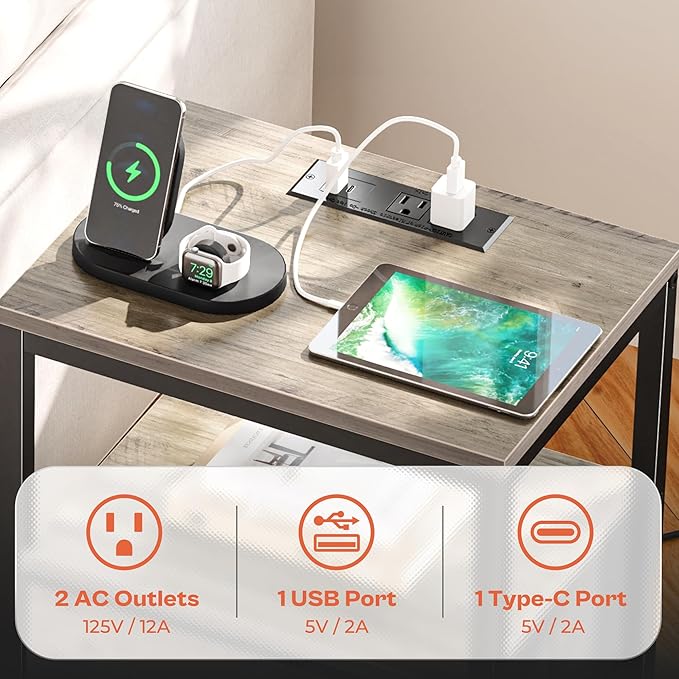 SUPERJARE Nightstand with Charging Station, Bed Side Table with Adjustable - Image 4