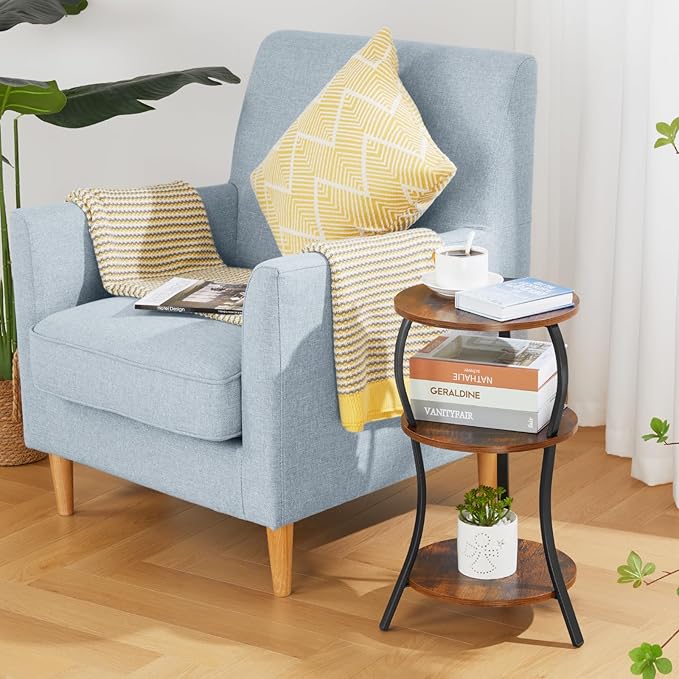 Vintage Small Round Side Table, 3-Tier Slim Waist Circular End Table - Image 4