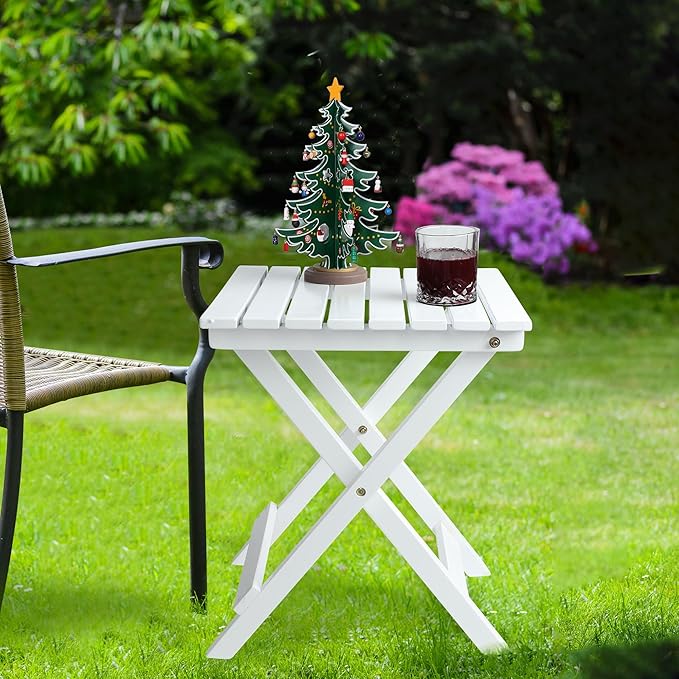 Outdoor Patio Side Table Set of 2 Small Wood End Square Table Folding Coffee - Image 7