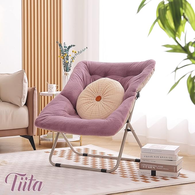Tiita Comfy Folded Chair, Soft Faux Fur Oversized Folding Accent Chair - Image 5