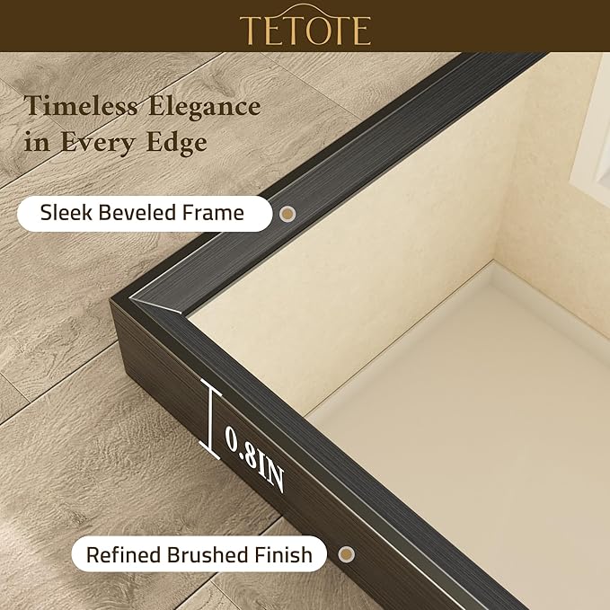 TETOTE Matte Black Beveled Framed Bathroom Mirror 60" x 30" Large Black - Image 2