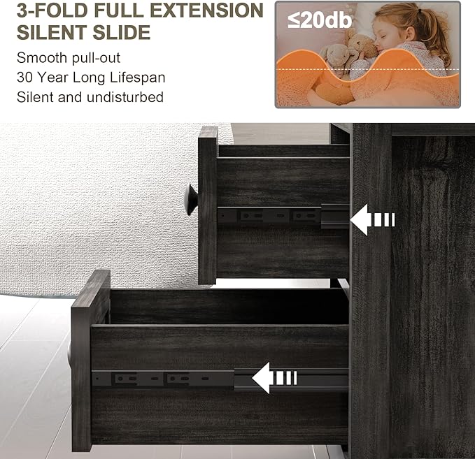 End Table with Fast Charging Station Set of 2, Large Storage Rustic Wood Square - Image 4