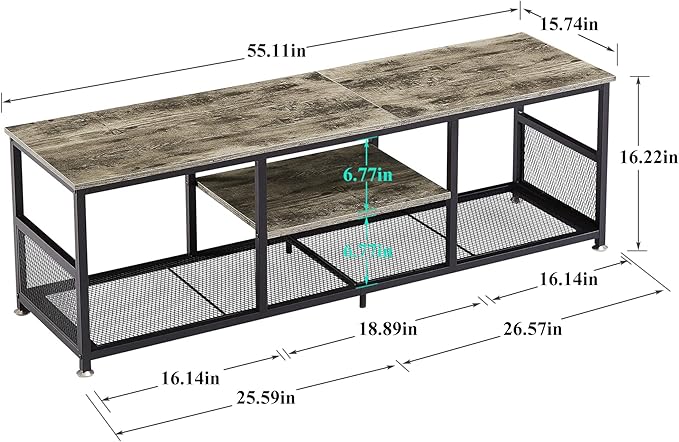 VECELO Industrial TV Stand for Televisions up to 65 Inch, 3 Tiers Media Console - Image 8