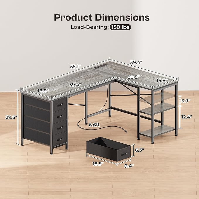 Huuger 55 Inch L Shaped Desk - Image 2