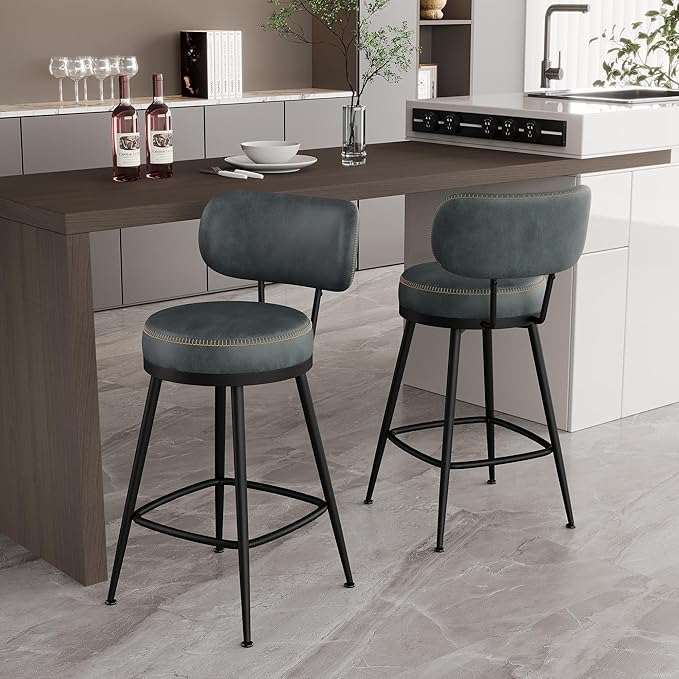 Counter Height Bar Stools, Faux Leather Kitchen Counter Stools - Image 8