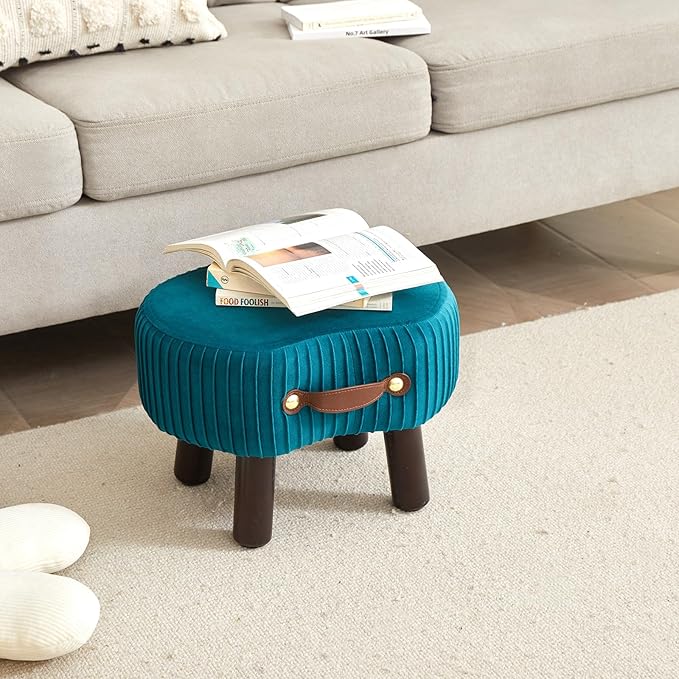 Small Footstool with Handle, Velvet Ottoman Foot Rest with Padded Seat - Image 7