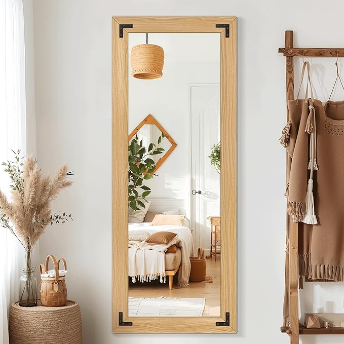 Full Length Mirror with Wooden Frame, Bedroom Decor, Hanging or Leaning - Image 3