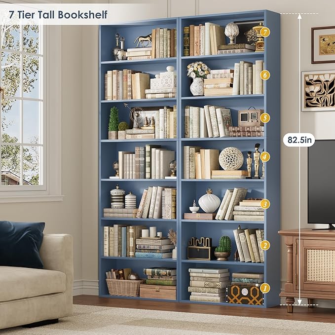 82" Tall Bookshelf, 7-Tier Open Shelves Bookcase, Freestanding Display Storage - Image 6