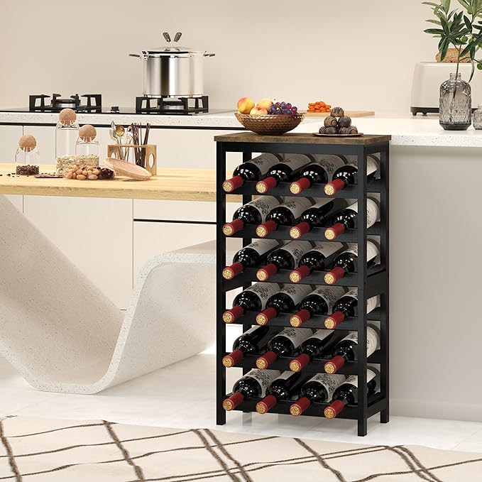 6 Tier Bamboo Wine Rack Freestanding Floor, 24 Bottles Wine Storage Shelves - Image 7
