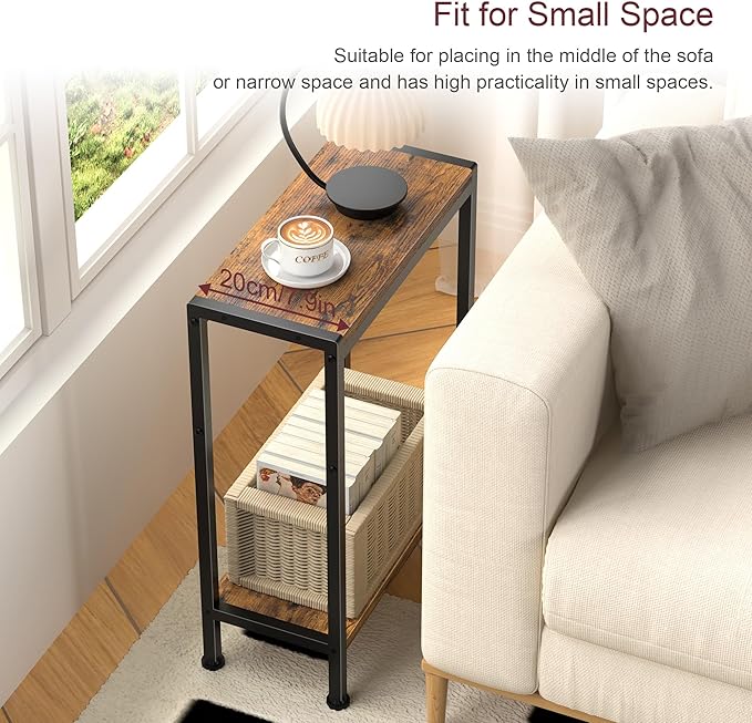 Narrow Side Table for Small Space, 2-Tier Small End Table - Image 4