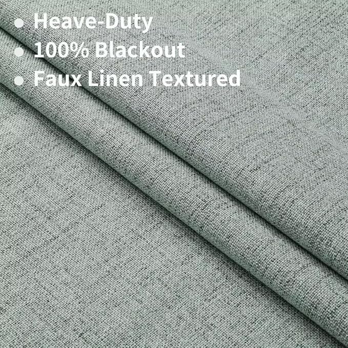Joydeco Natural Linen Curtains 108 inch Length 2 Panels Set Burg 100% Blackout - Image 2
