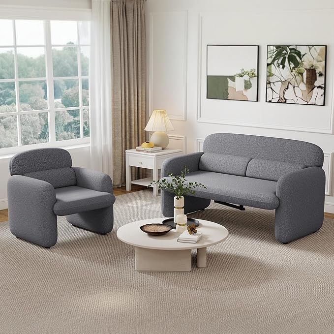 Furnimart Modern Loveseat Sofa, Comfy Upholstered Minimalist Couch, Small - Image 3