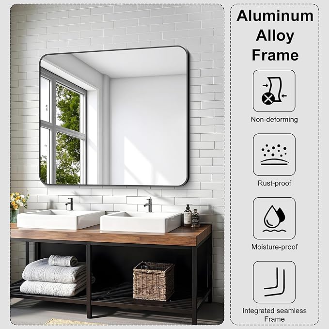 KOCUUY Black Rectangle Mirror, Large Metal Framed Mirror - Image 6