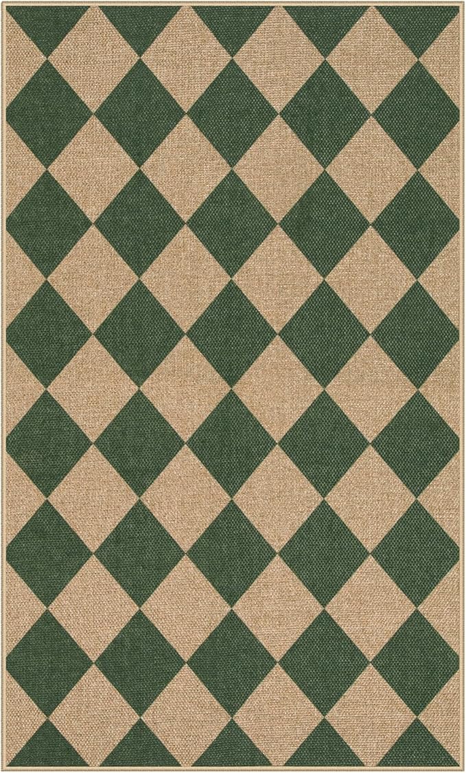 Lahome Checkered Outdoor Patio Easy Jute Rug, 3x5 Dark Green Washable Front - Image 8
