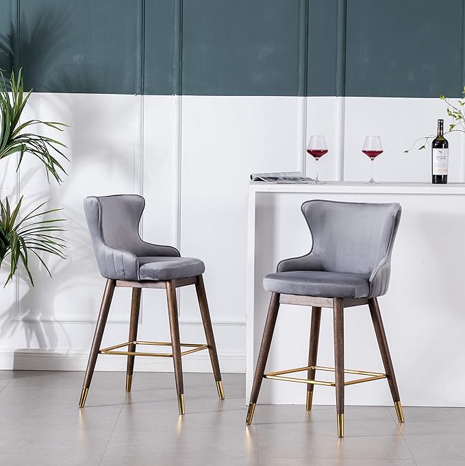 Roundhill Furniture Leland Fabric Upholstered Counter Height Wingback Stools by RoundhillFurniture