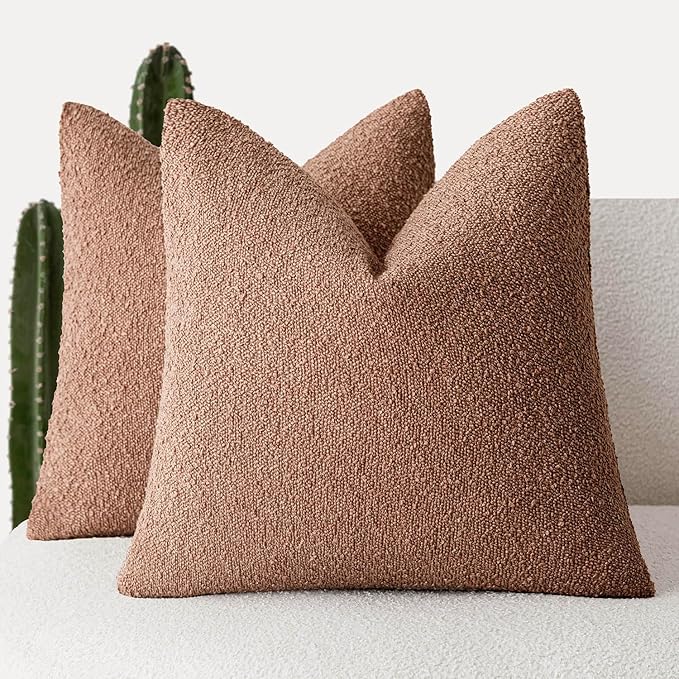 Foindtower Pack of 2 Textured Boucle Throw Pillow Covers Accent Solid Pillow by Foindtower