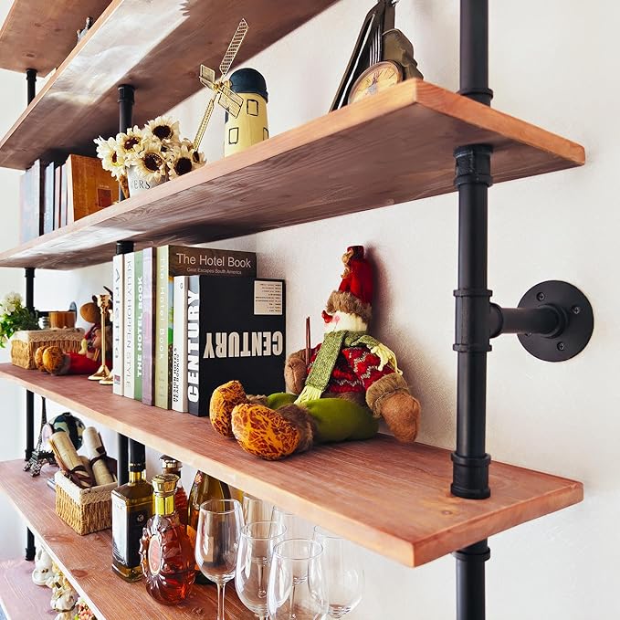 Industrial Ladder Shelf Bookcase, Wall Mounted Rustic Bookshelf, Retro Wood - Image 6